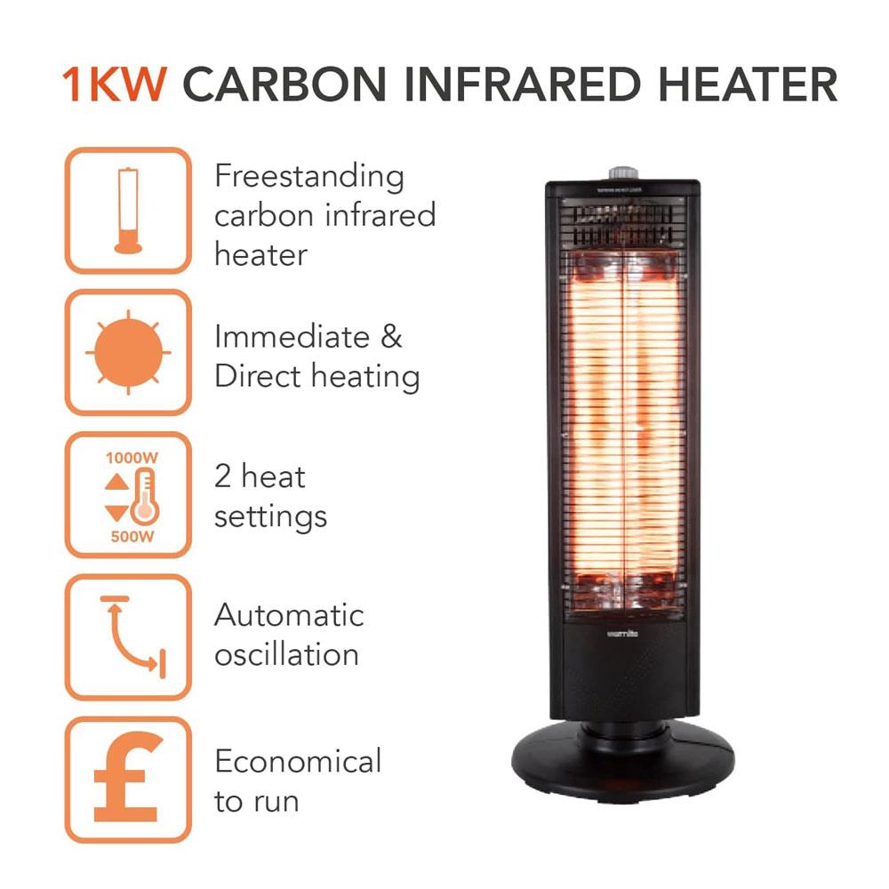 Warmlite 1KW Carbon Infrared Heater With Oscillation With 2 Heat Settings - Black Secondary image