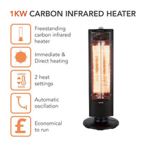 Warmlite 1KW Carbon Infrared Heater With Oscillation With 2 Heat Settings - Black