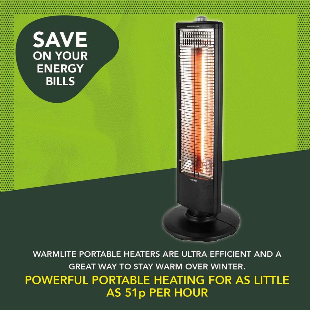 Warmlite 1KW Carbon Infrared Heater With Oscillation With 2 Heat Settings - Black