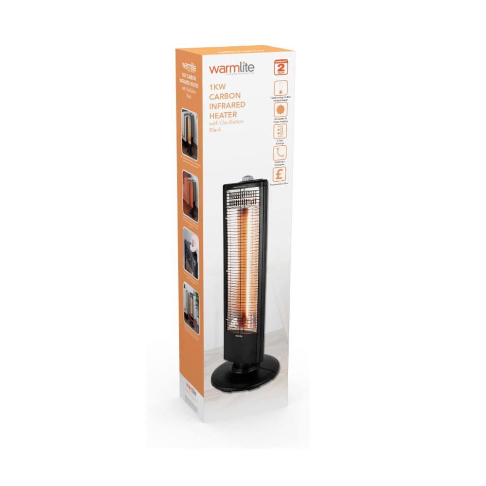 Warmlite 1KW Carbon Infrared Heater With Oscillation With 2 Heat Settings - Black