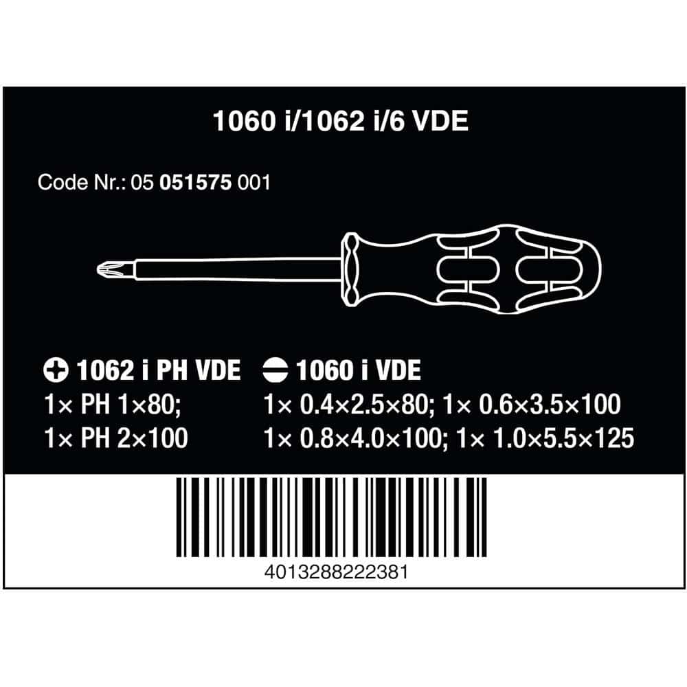Wera 1060 i/1062 i/6 Kraftform VDE Screwdriver Set - 6 Pieces