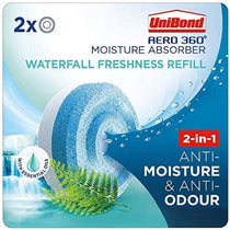 Unibond AERO 360 Moisture Absorber Refill Waterfall Freshness 2-In-1 Anti-Moisture And Anti-Odour Refill Tab - 2 x 450g