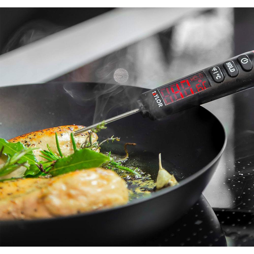 Taylor Pro Digital Food Thermometer Probe With Bright LED Display - Black