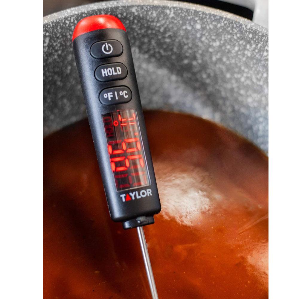 Taylor Pro Digital Food Thermometer Probe With Bright LED Display - Black