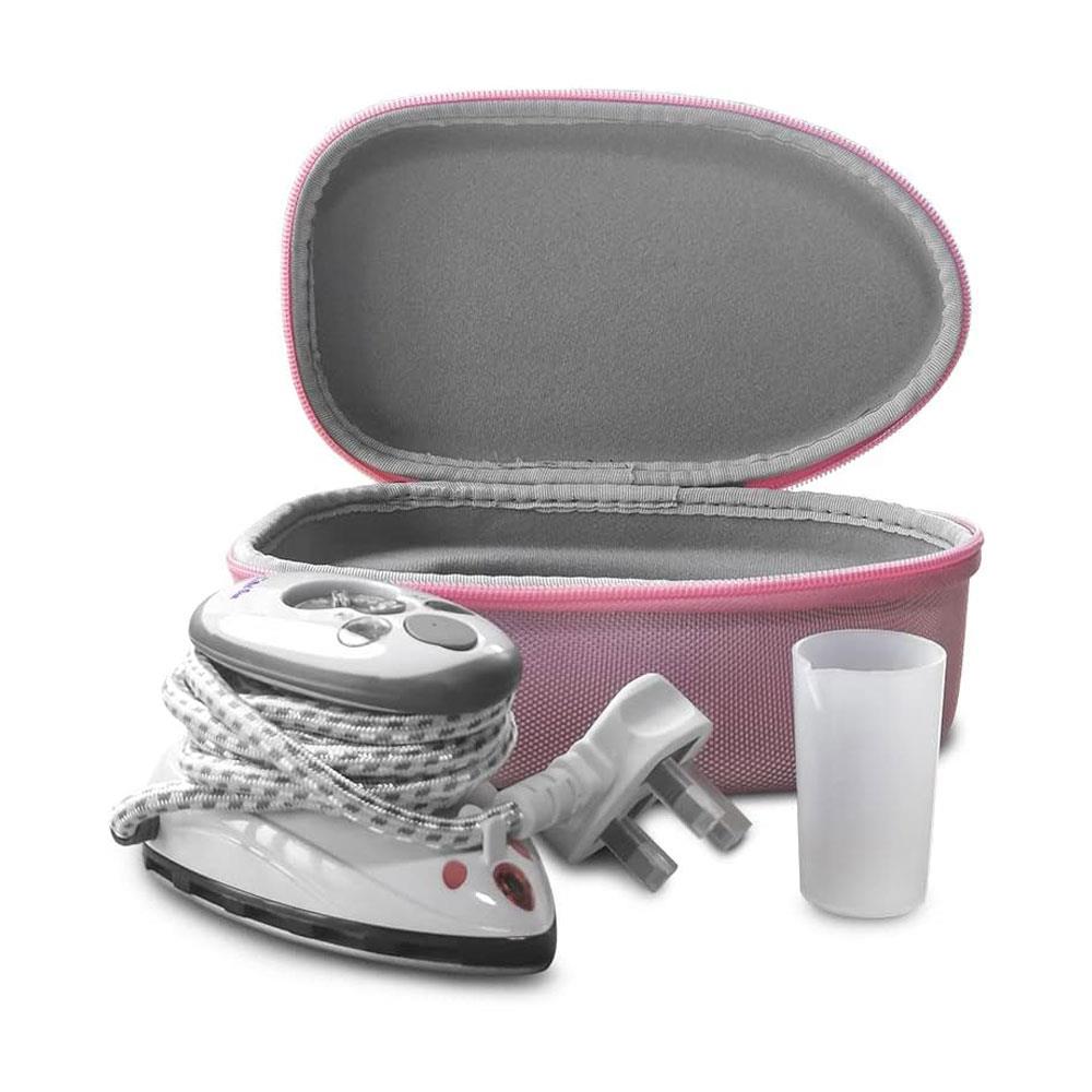 The Quilted Bear Mini Steam Iron Ceramic Sole Base Plate And Travel Hardcase - Pink Main image