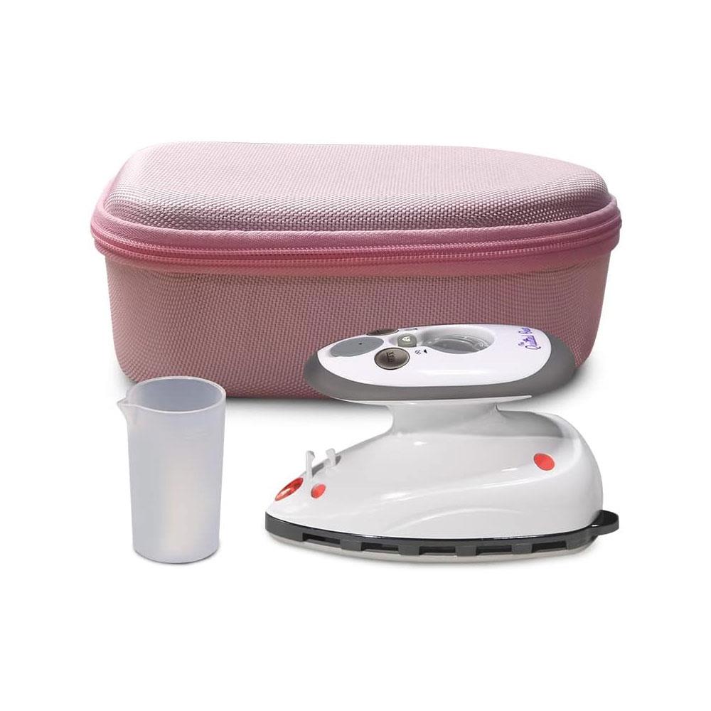 The Quilted Bear Mini Steam Iron Ceramic Sole Base Plate And Travel Hardcase - Pink
