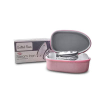 The Quilted Bear Mini Steam Iron Ceramic Sole Base Plate And Travel Hardcase - Pink