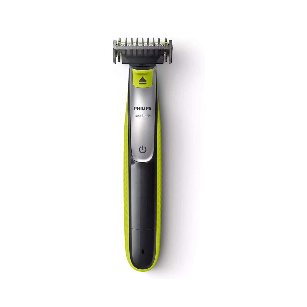 Phillips OneBlade Trim Edge And Shave Any Length of Hair Hybrid Trimmer And Shaver With 4 Stubble Combs - Lime Green/Charcoal Grey