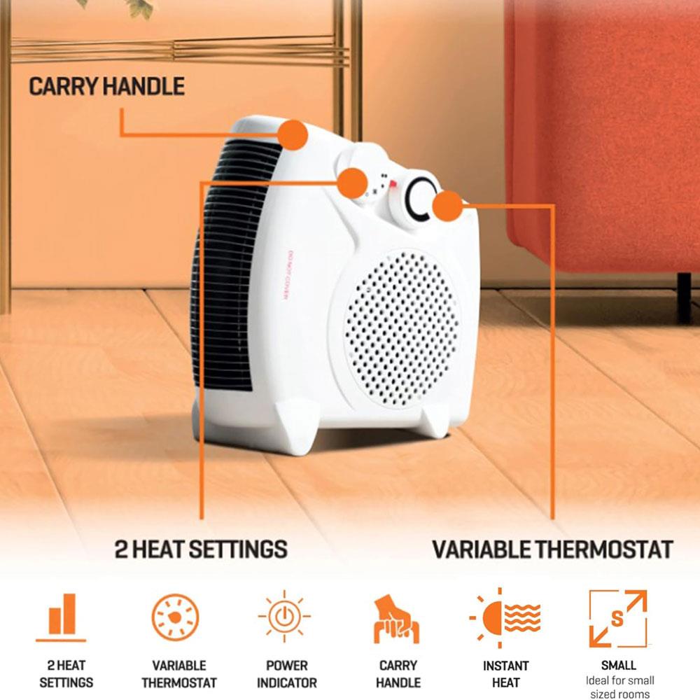 Daewoo 2000W Flat Fan Heater With 2 Heat Settings Variable Thermostat Instant Heat - White Secondary image
