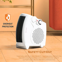 Daewoo 2000W Flat Fan Heater With 2 Heat Settings Variable Thermostat Instant Heat - White