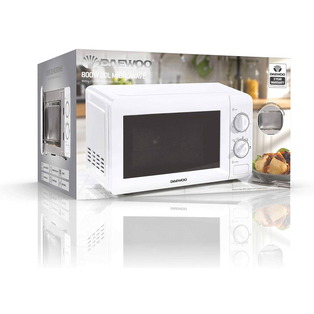 Daewoo Microwave Oven 20 Litres Stainless Steel Cavity 6 Power Levels 800W - White