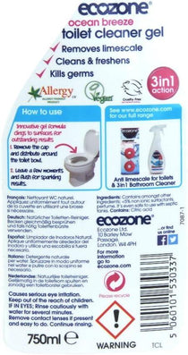 Ecozone Ocean Breeze Toilet Cleaner Gel 3-In-1 Action Removes Limescale - 750ml