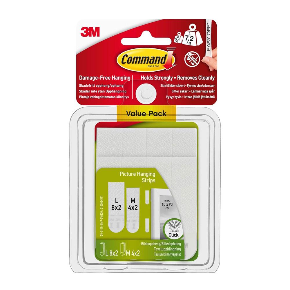 3M Command Picture Hanging Strips Value Pack 4 Pairs Medium 8 Pairs Large - White