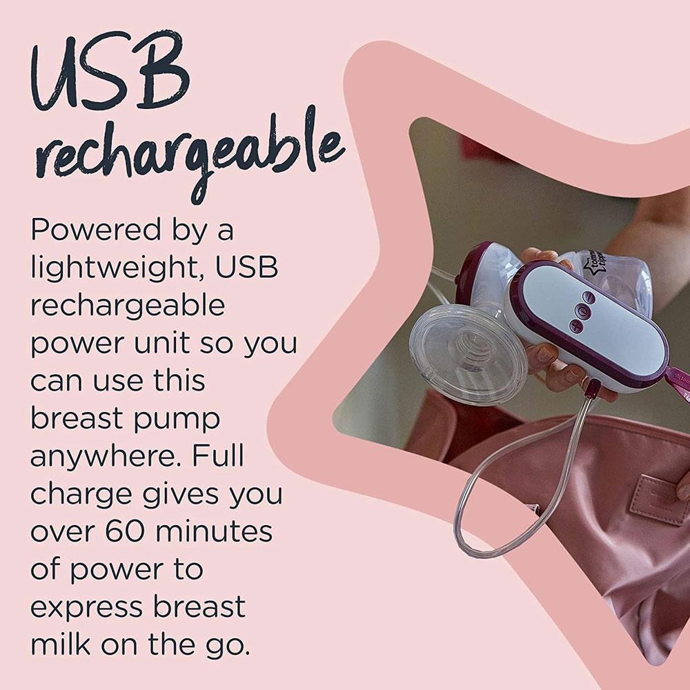 Tommee Tippee Made For Me Single Electric Breast Pump Rechargeable USB - Red/Transparent