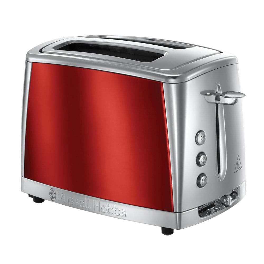 Russell Hobbs Luna 2 Slice Toaster With Defrost Reheat And Cancel Settings 1500W - Red