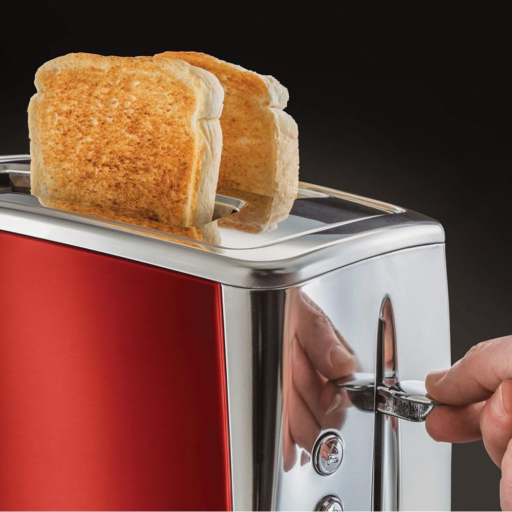 Russell Hobbs Luna 2 Slice Toaster With Defrost Reheat And Cancel Settings 1500W - Red