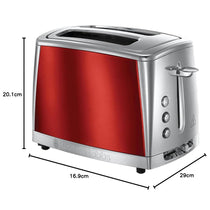 Russell Hobbs Luna 2 Slice Toaster With Defrost Reheat And Cancel Settings 1500W - Red