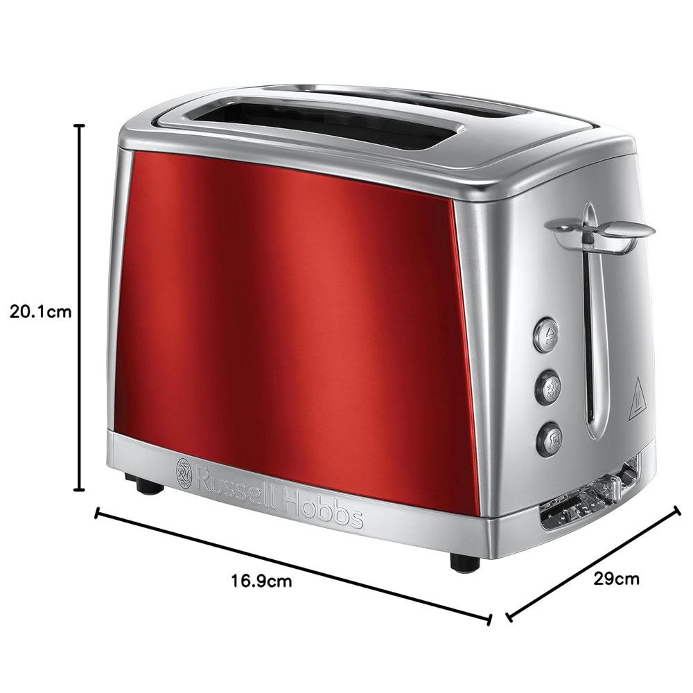 Russell Hobbs Luna 2 Slice Toaster With Defrost Reheat And Cancel Settings 1500W - Red