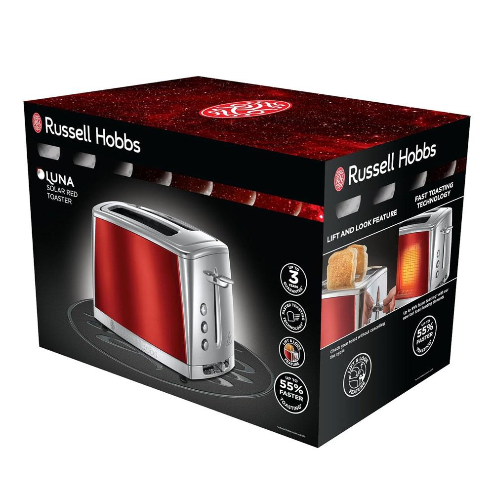 Russell Hobbs Luna 2 Slice Toaster With Defrost Reheat And Cancel Settings 1500W - Red