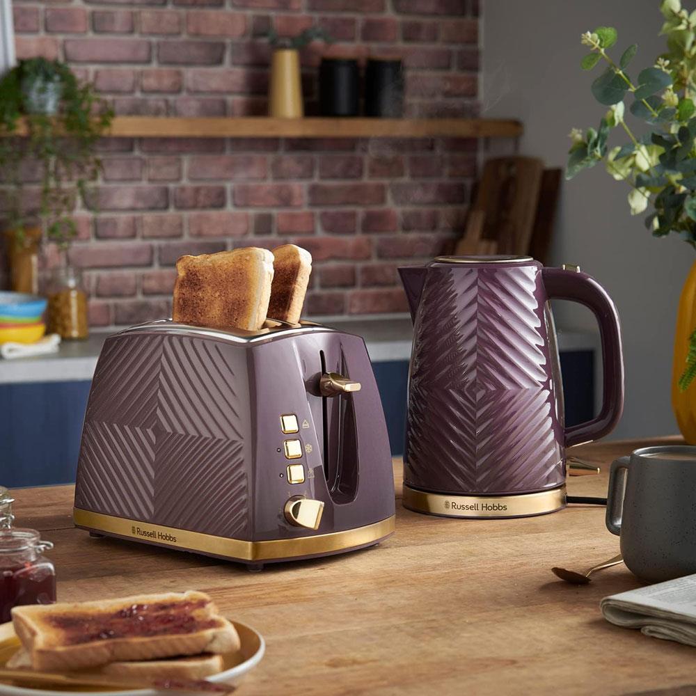 Russell Hobbs Groove 2 Slice Toaster With Frozen Cancel And Reheat Settings 850W - Mulberry