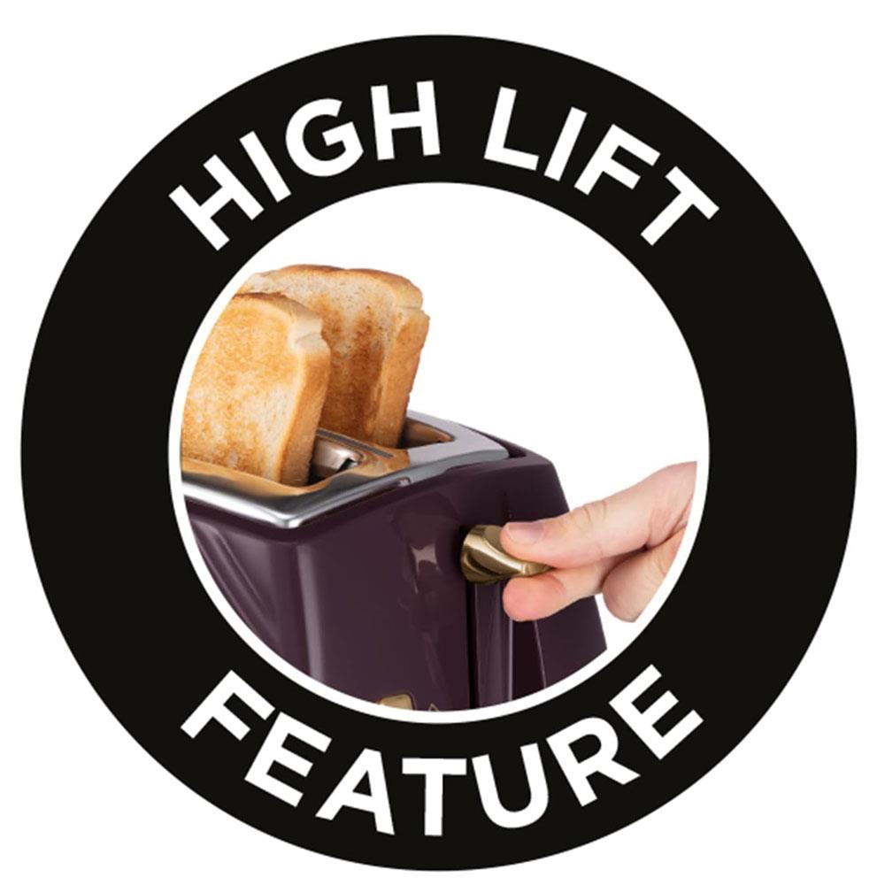 Russell Hobbs Groove 2 Slice Toaster With Frozen Cancel And Reheat Settings 850W - Mulberry