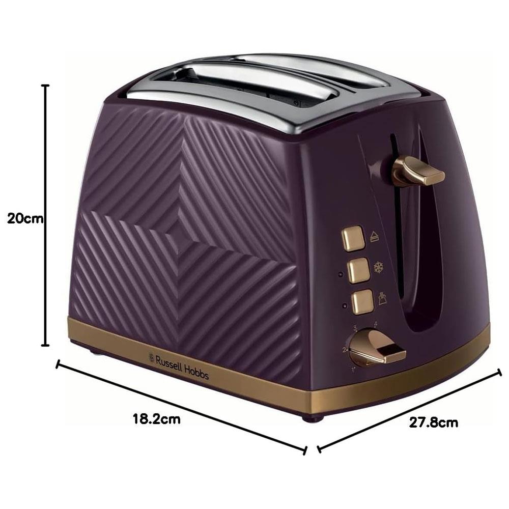 Russell Hobbs Groove 2 Slice Toaster With Frozen Cancel And Reheat Settings 850W - Mulberry
