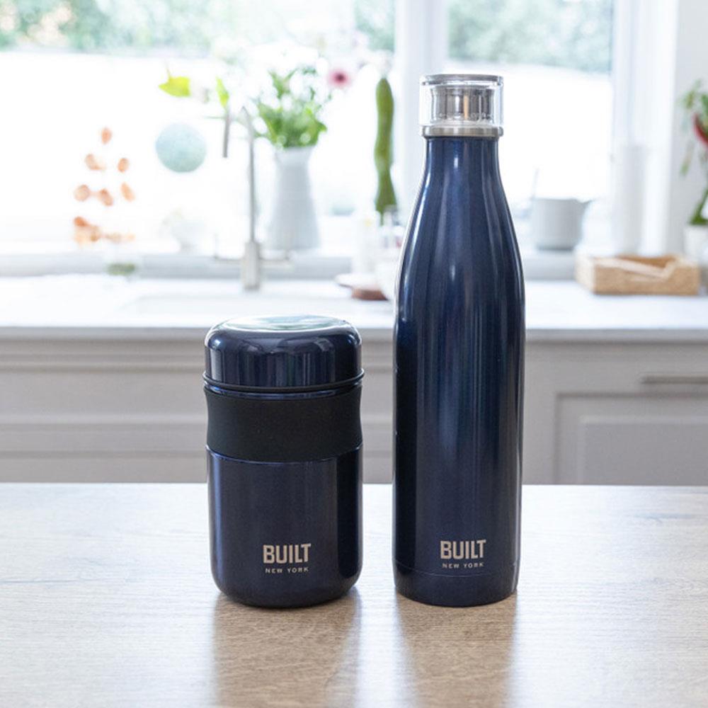 Built Double Walled Vacuum Insulated Food Flask 490ml For Hot Cold And Frozen Foods - Midnight Blue