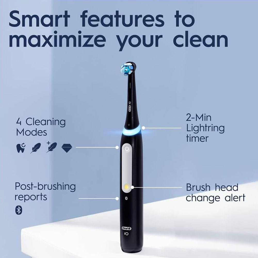 Oral-B Series 4 iO Electric Toothbrush Duo Pack 2 Toothbrush Heads With Travel Case - Matte Black And White