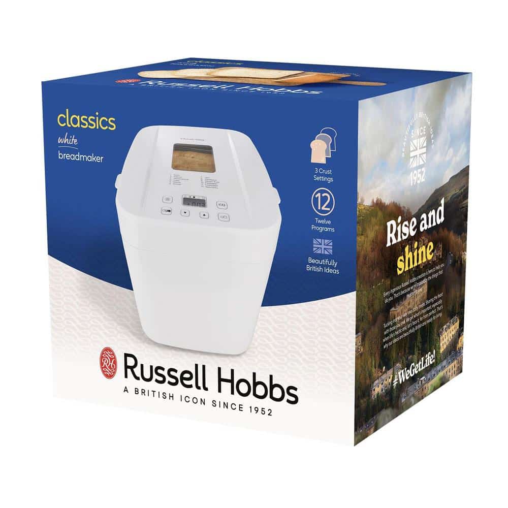 Russell Hobbs Fast Bake Bread Maker 12 Breadmaking Functions 600W 900g Capacity - White