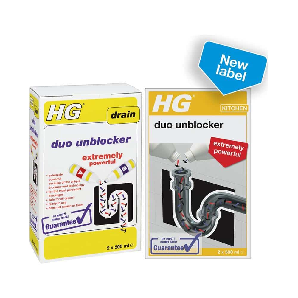 HG Kitchen Duo Unblocker Kitchen Sink Quick And Powerful Drain Unblocker - 2 x 500ml