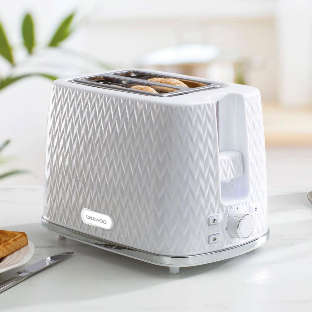 Daewoo Argyle 2 Slice Toaster With Reheat Cancel And Defrost Functions 800 W - White