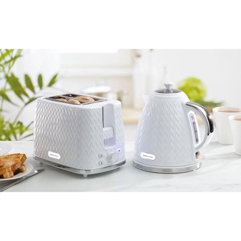 Daewoo Argyle 2 Slice Toaster With Reheat Cancel And Defrost Functions 800 W - White