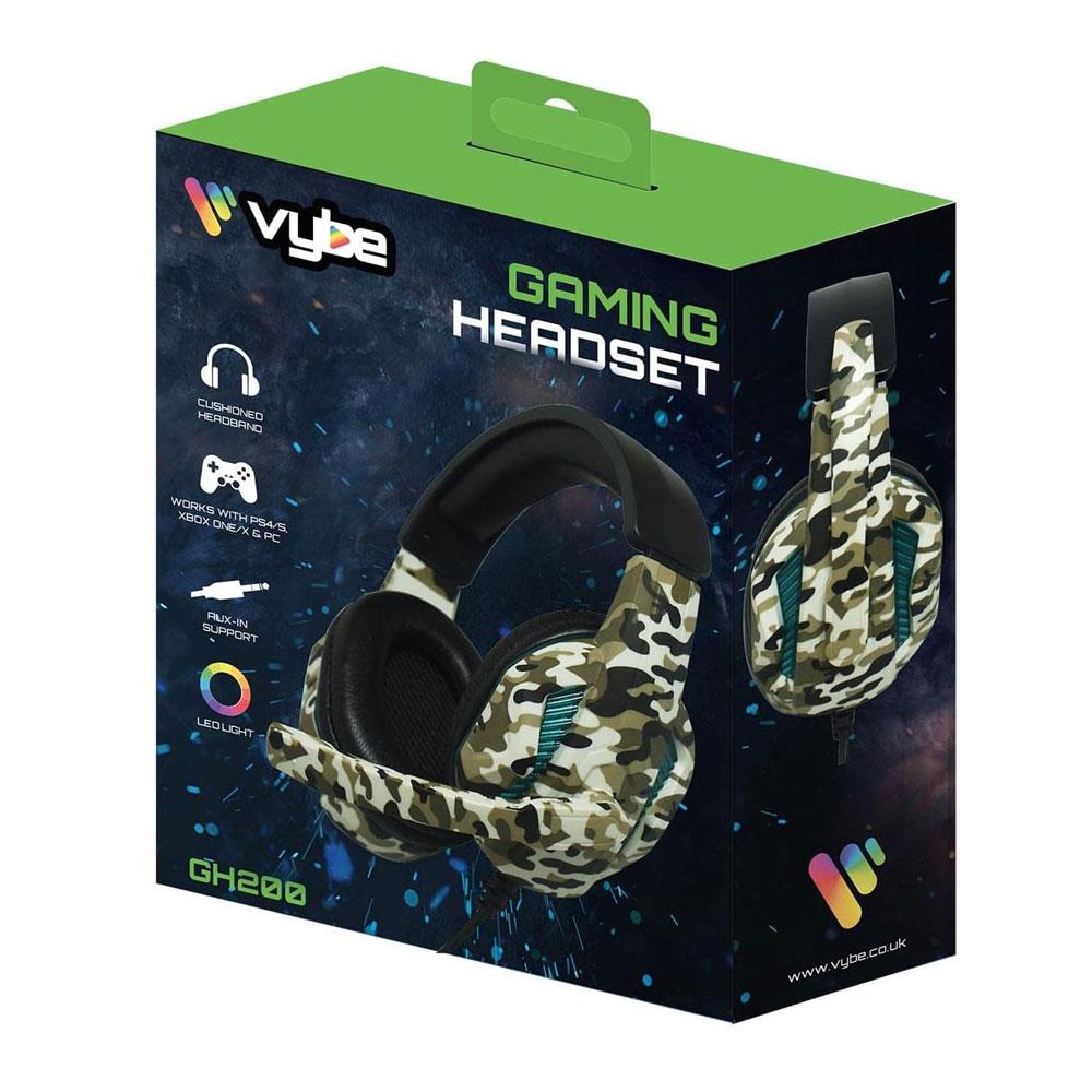 Vybe Camo Wired Gaming Headset With LED Lights - Jungle Green