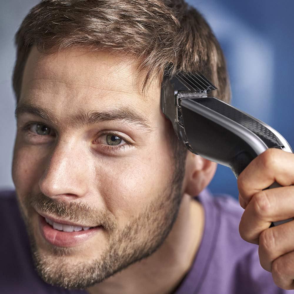 Philips Series 5000 Hair Clippers Fully Washable With Self-Sharpening Stainless Steel Blades With 3 Combs - Silver/Black