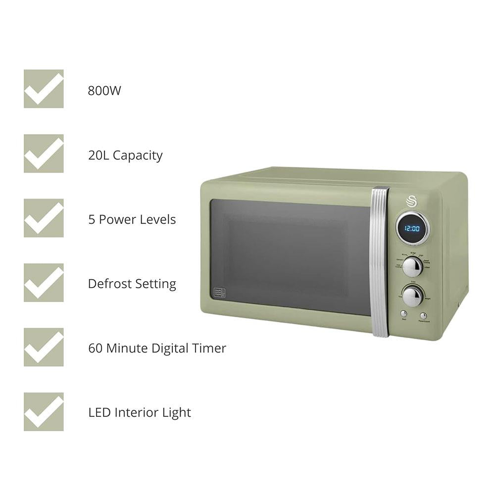 Swan Retro Digital Microwave With 5 Power Levels 800 W 20 Litre - Green Secondary image