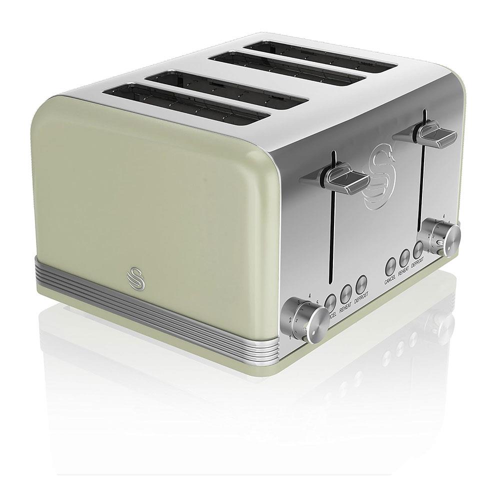 Swan Retro 4 Slice Toaster With Defrost Cancel And Reheat Functions 1600 W - Green