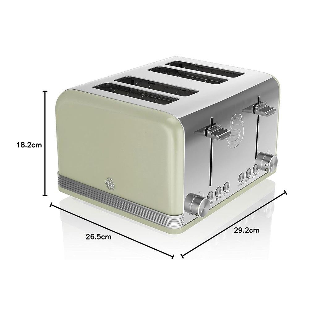 Swan Retro 4 Slice Toaster With Defrost Cancel And Reheat Functions 1600 W - Green