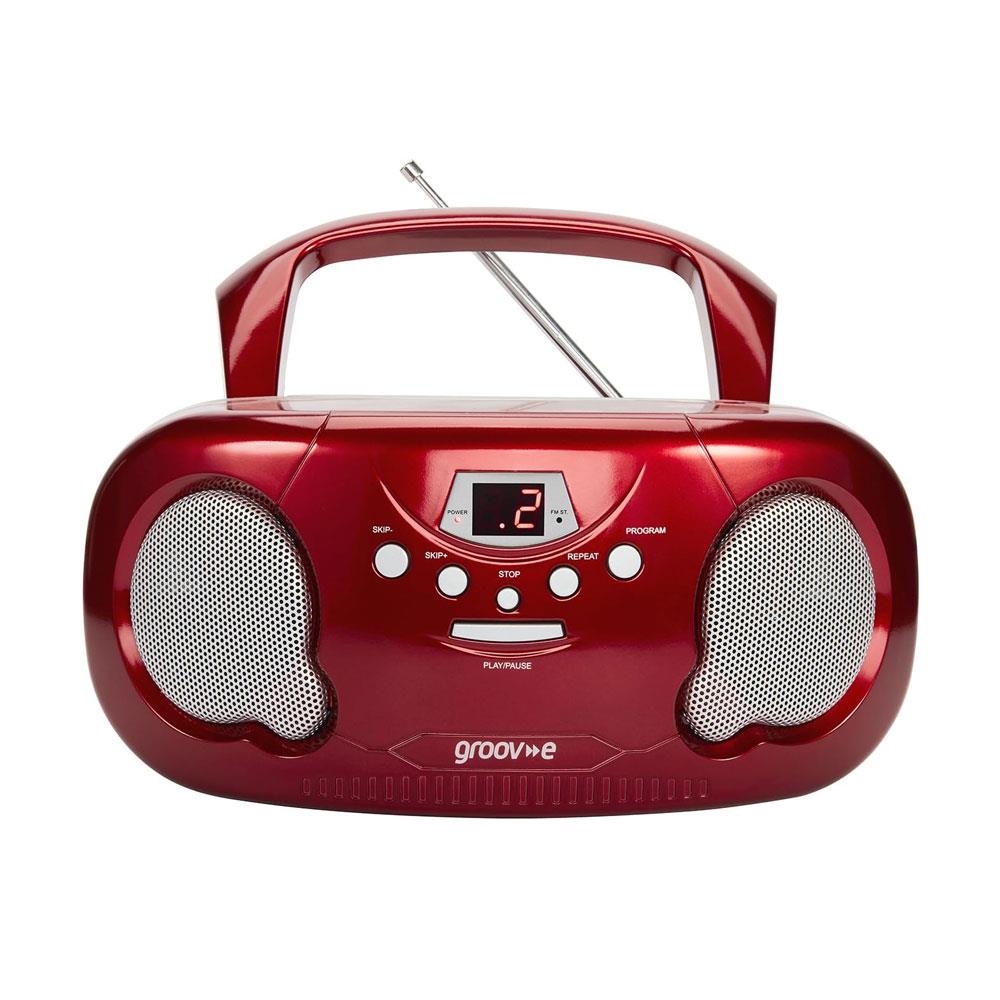 Groov-e Original Boombox Portable CD Player With Radio 3.5mm AUX Input Headphone Jack - Red Main image