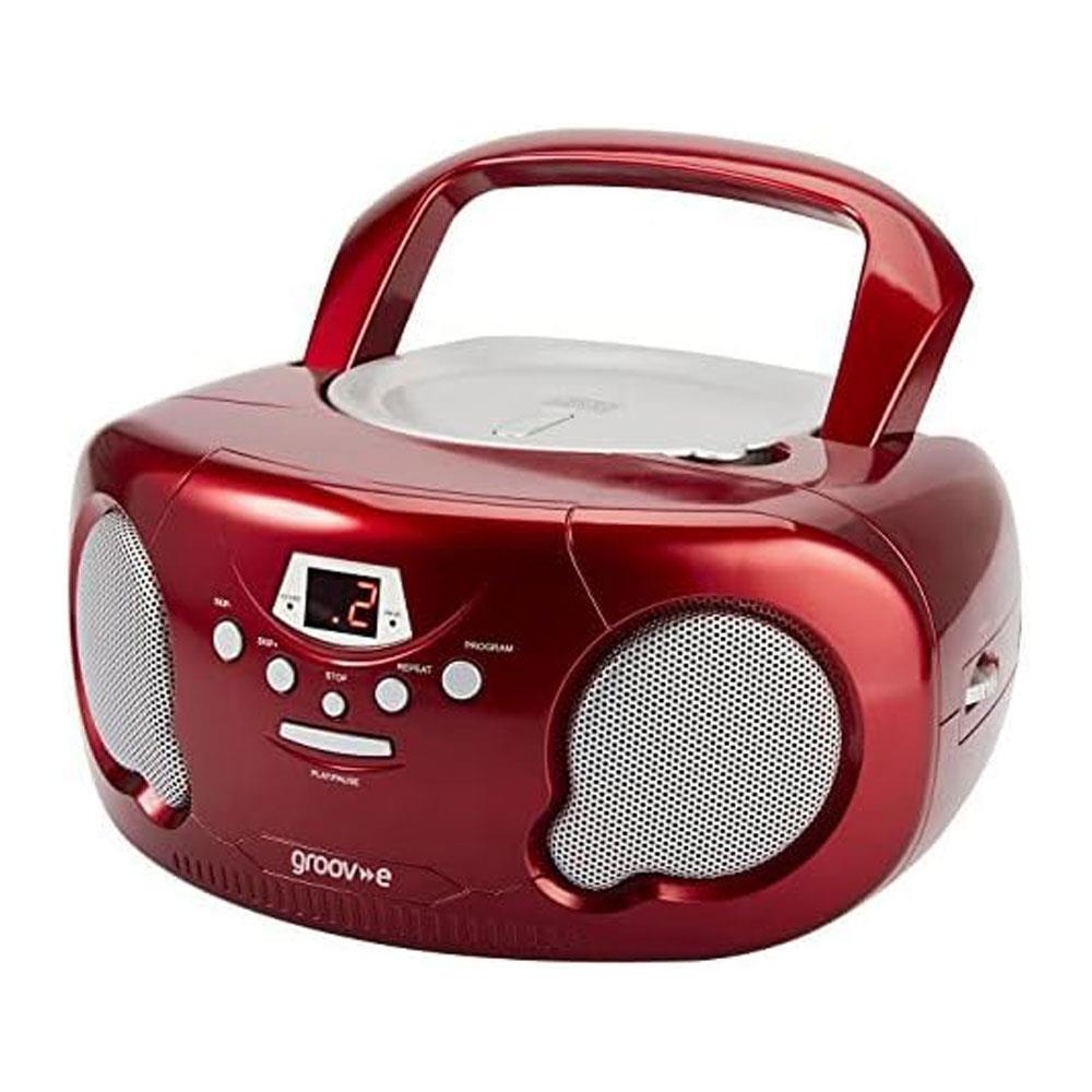 Groov-e Original Boombox Portable CD Player With Radio 3.5mm AUX Input Headphone Jack - Red Secondary image