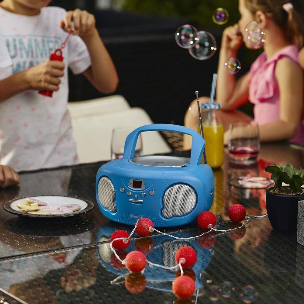 Groov-e Original Boombox Portable CD Player With Radio 3.5mm AUX Input Headphone Jack - Red