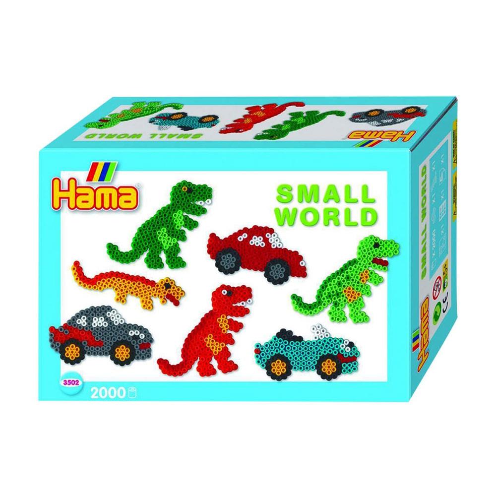 Hama Beads Small World Dinosaur And Car 2000 Beads And 2 Pegboards - Multicolour