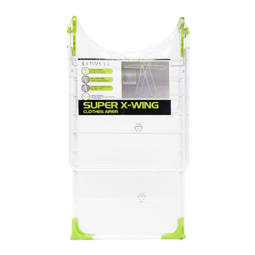 Orwell Super X Wing Clothes Airer Foldable Clothes Drying Rack Adjustable Wings - White/Green