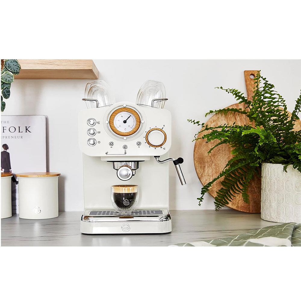 Swan Nordic Pump Espresso Coffee Machine 1100 W 1.2 Litre - Cotton White