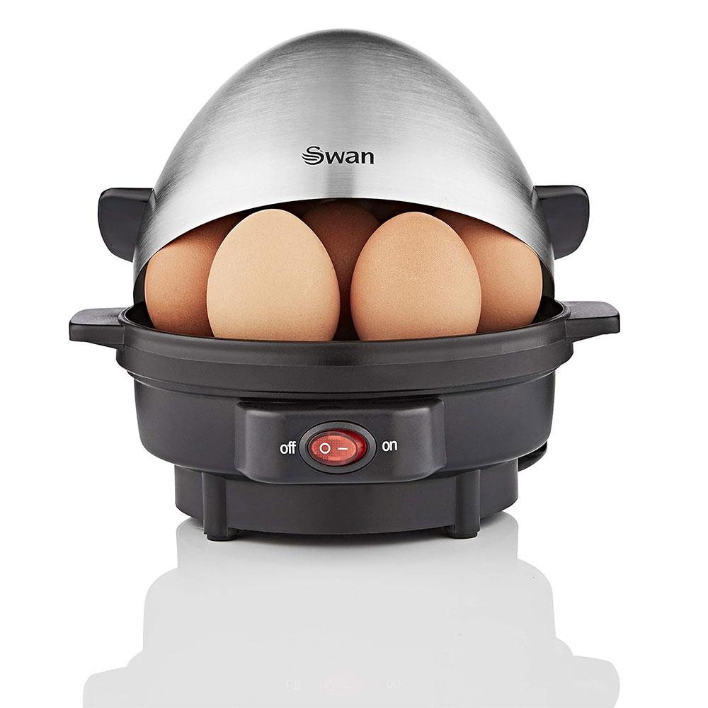Swan Egg Boiler And Poacher Boils Hard Medium Soft 7 Eggs or Poaches 3 - Silver/Black