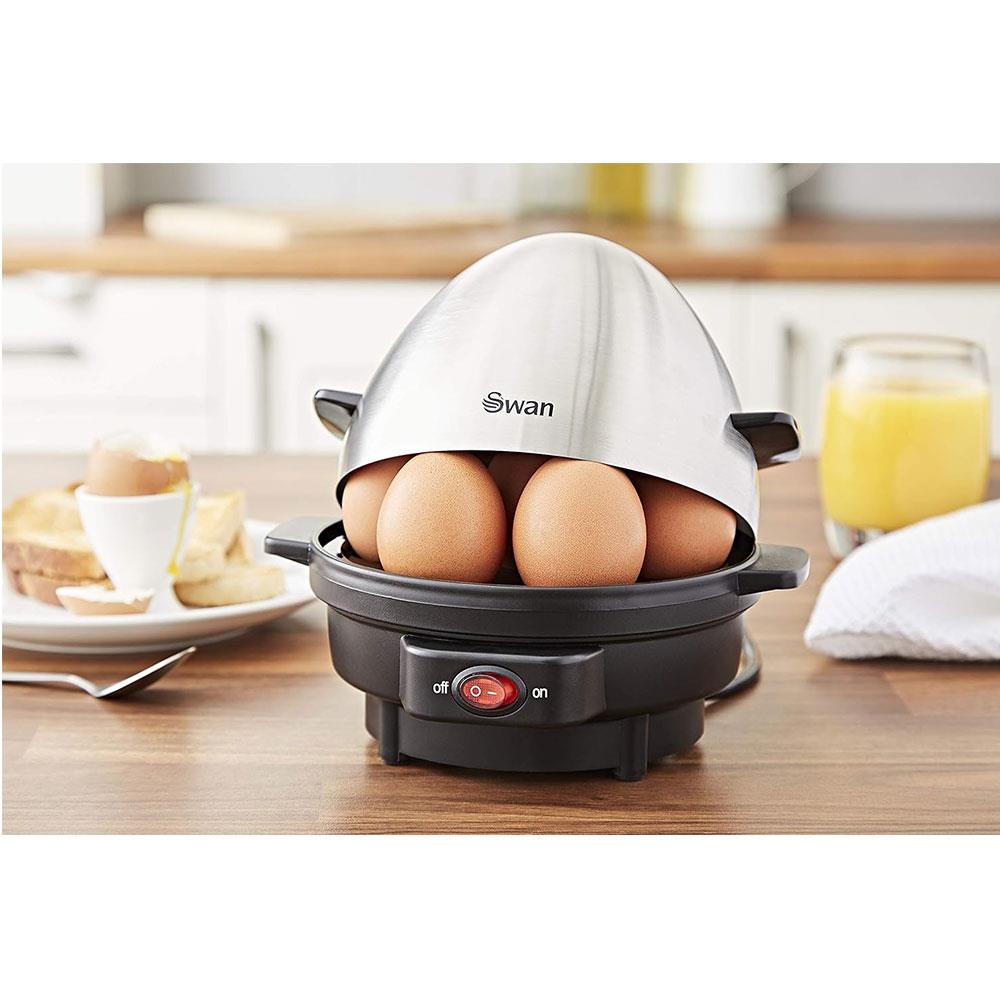 Swan Egg Boiler And Poacher Boils Hard Medium Soft 7 Eggs or Poaches 3 - Silver/Black