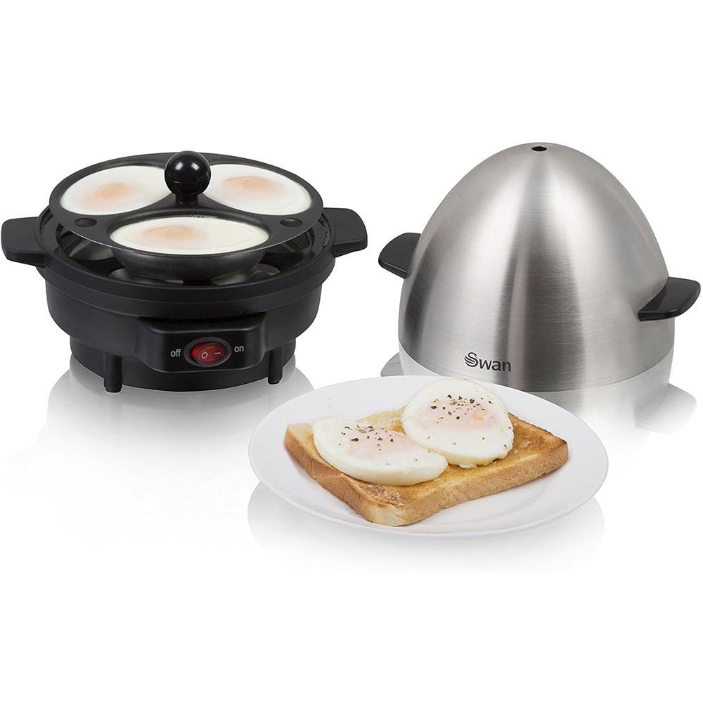 Swan Egg Boiler And Poacher Boils Hard Medium Soft 7 Eggs or Poaches 3 - Silver/Black