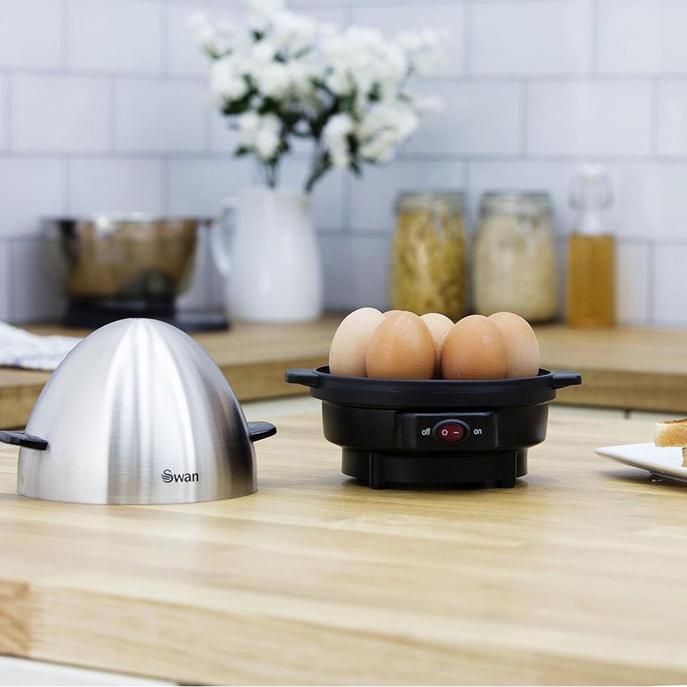 Swan Egg Boiler And Poacher Boils Hard Medium Soft 7 Eggs or Poaches 3 - Silver/Black