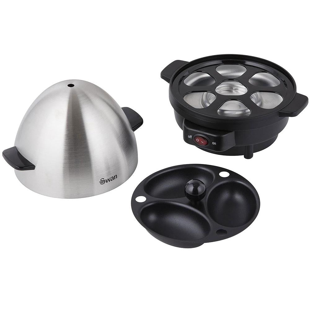 Swan Egg Boiler And Poacher Boils Hard Medium Soft 7 Eggs or Poaches 3 - Silver/Black