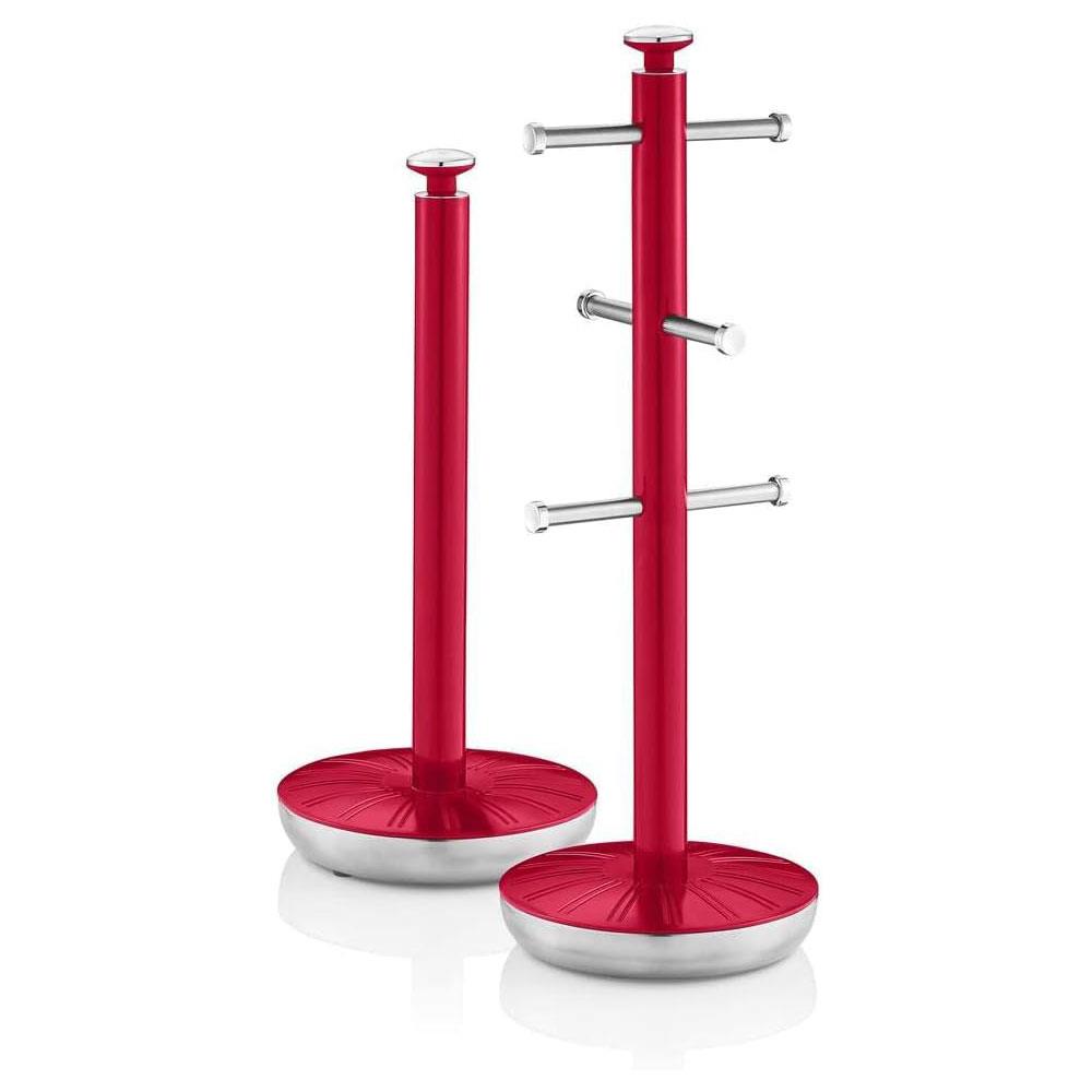Swan Retro Towel Pole And Mug Tree Set Chrome Stainless Steel - Red