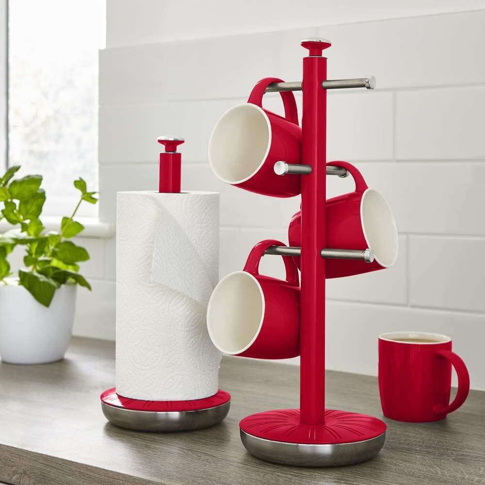 Swan Retro Towel Pole And Mug Tree Set Chrome Stainless Steel - Red